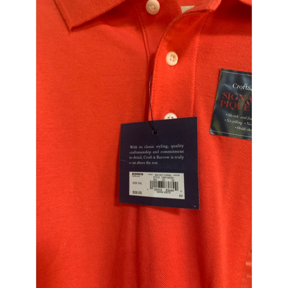 Croft & Barrow Mens Signature Pique Polo Shirt Hot Coral XXL CBK13003S NWT - Picture 3 of 7